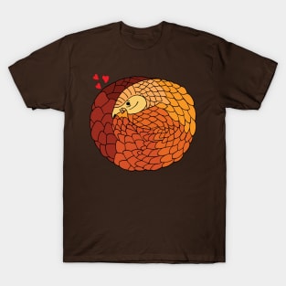 Cute Pangolin Curled up Asleep with Love Hearts T-Shirt